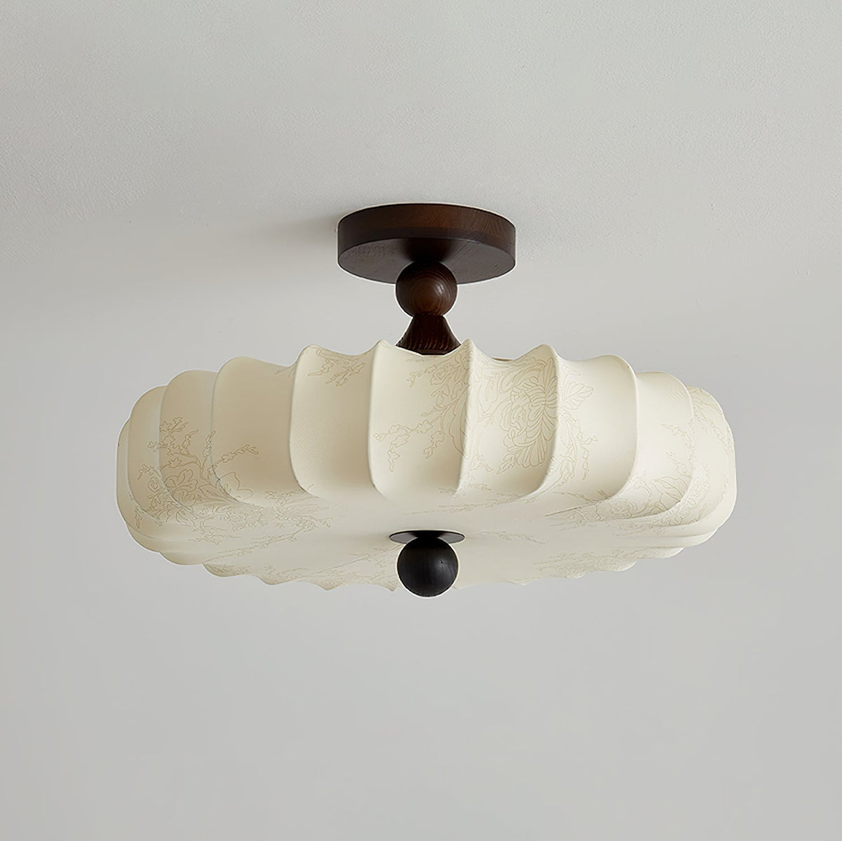 Anela Plafondlamp Walnoot met Beige Gevlochten Kap – Retro Scandinavische Hanglamp met Geïntegreerde LED – Dimbare Plafondverlichting | Sansoti