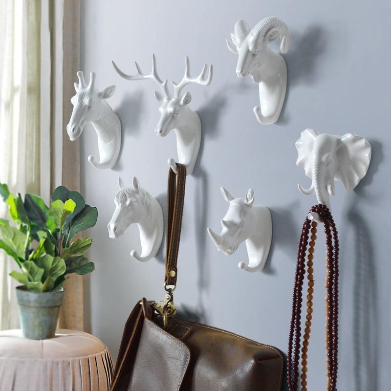 Decorative Animal Head Wall Hook in Gold White Black for Keys Bags Towels | Giraffe Hook Elephant Hook Rhino Hook Deer Ram Horse | Cast Iron Wall Decoration Hall Bathroom Bedroom | Sansoti