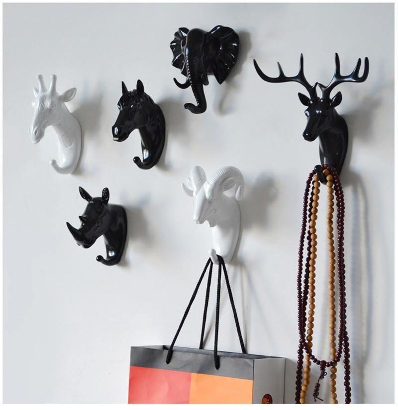 Decorative Animal Head Wall Hook in Gold White Black for Keys Bags Towels | Giraffe Hook Elephant Hook Rhino Hook Deer Ram Horse | Cast Iron Wall Decoration Hall Bathroom Bedroom | Sansoti