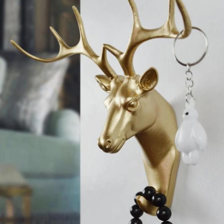 Decorative Animal Head Wall Hook in Gold White Black for Keys Bags Towels | Giraffe Hook Elephant Hook Rhino Hook Deer Ram Horse | Cast Iron Wall Decoration Hall Bathroom Bedroom | Sansoti