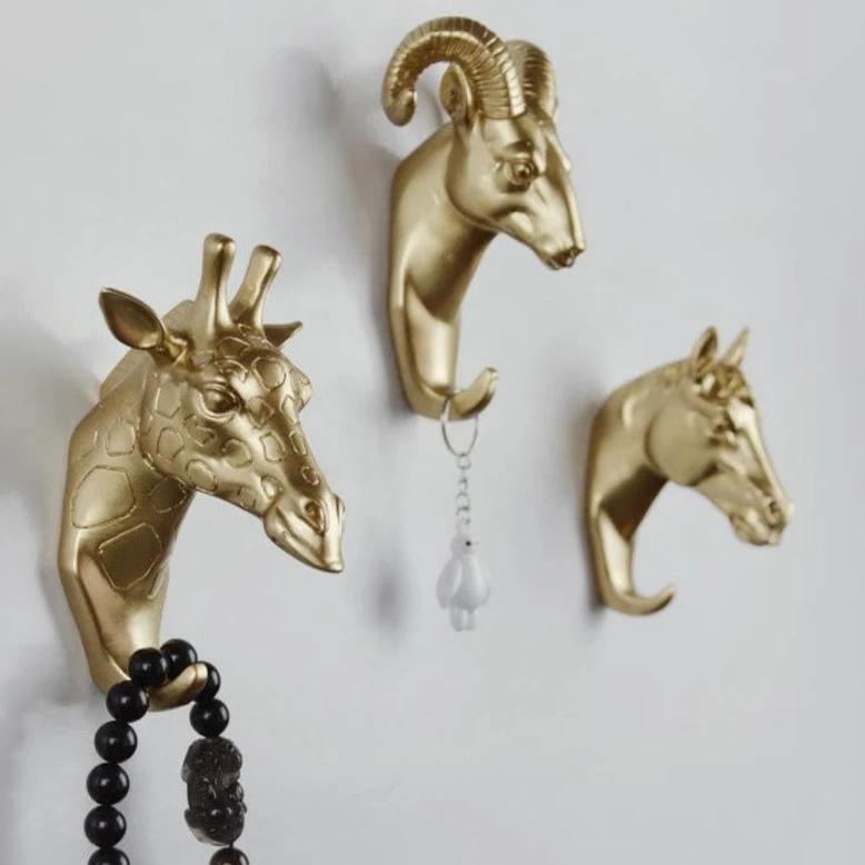 Decorative Animal Head Wall Hook in Gold White Black for Keys Bags Towels | Giraffe Hook Elephant Hook Rhino Hook Deer Ram Horse | Cast Iron Wall Decoration Hall Bathroom Bedroom | Sansoti