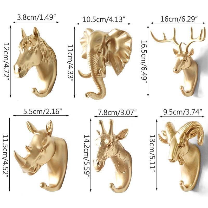 Decorative Animal Head Wall Hook in Gold White Black for Keys Bags Towels | Giraffe Hook Elephant Hook Rhino Hook Deer Ram Horse | Cast Iron Wall Decoration Hall Bathroom Bedroom | Sansoti