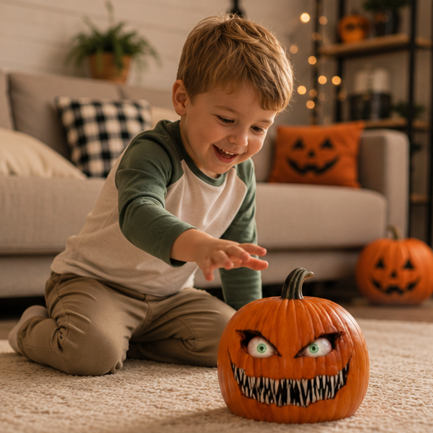 Pumpkin Halloween Decoration with Multiple Eyes Orange Resin 17cm Spooky Atmosphere for Indoor, Garden, and Party Use | Sansoti