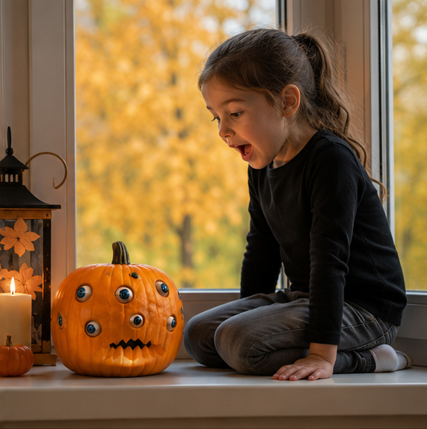 Pumpkin Halloween Decoration with Multiple Eyes Orange Resin 17cm Spooky Atmosphere for Indoor, Garden, and Party Use | Sansoti