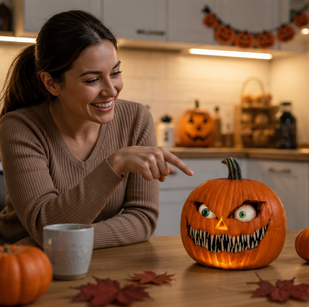 Pumpkin Halloween Decoration with Multiple Eyes Orange Resin 17cm Spooky Atmosphere for Indoor, Garden, and Party Use | Sansoti
