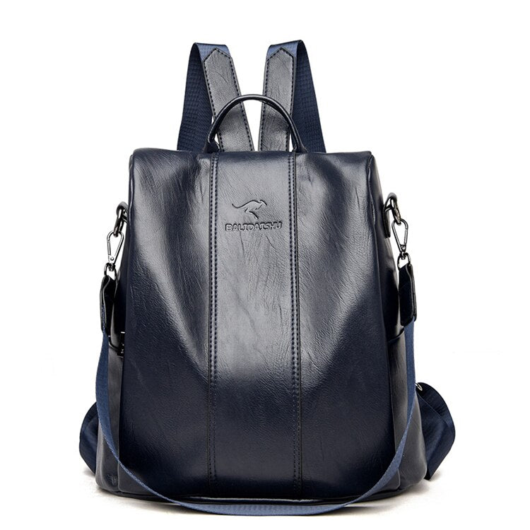 Leder-Damenrucksack Vintage-Stil Schultertasche wandelbar Diebstahlschutz-Design | Sansoti