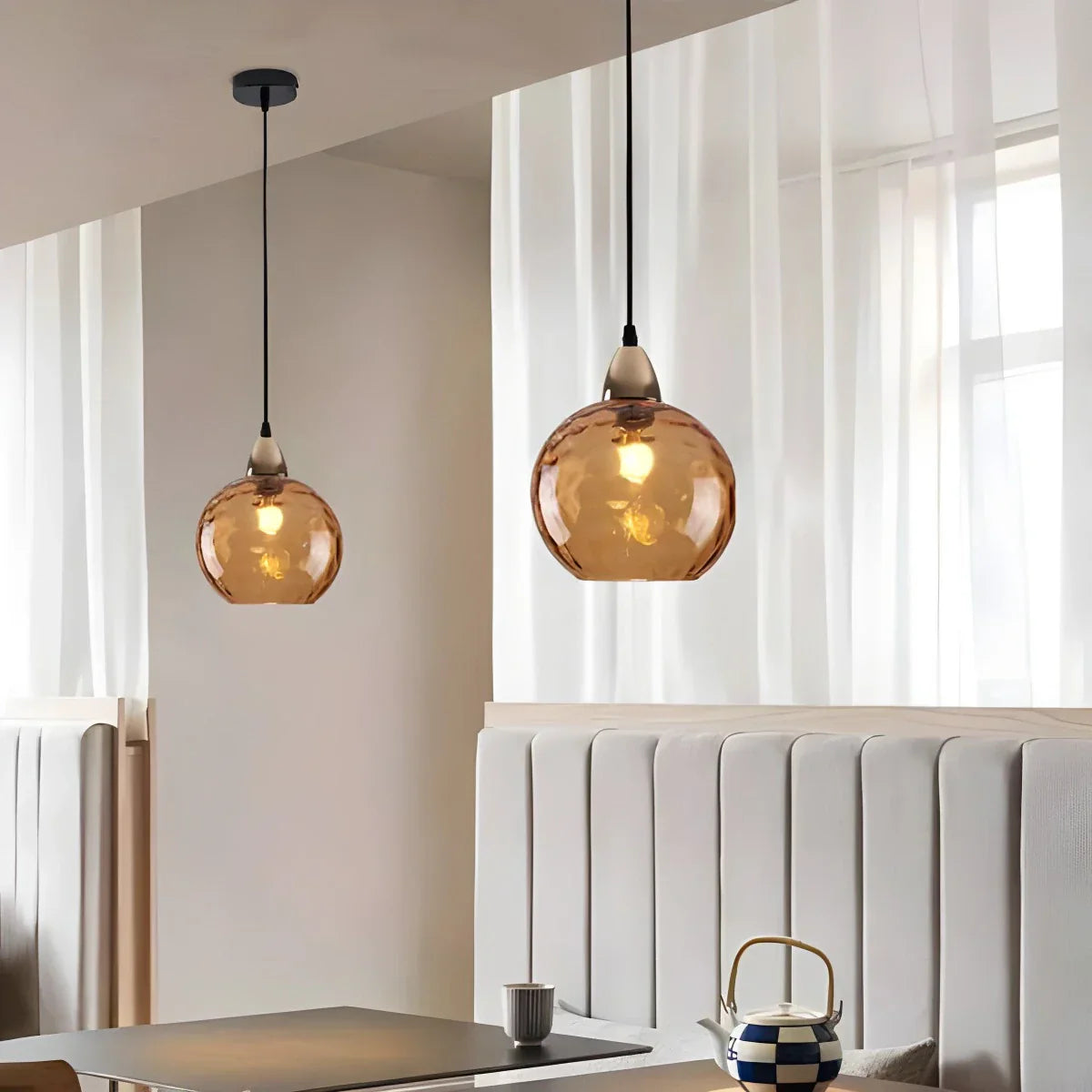 Hanglamp Glas E26 20 cm Grijs Eettafel Woonkamer Slaapkamer Rookglas Bollamp Pendellamp Sfeerverlichting | Sansoti