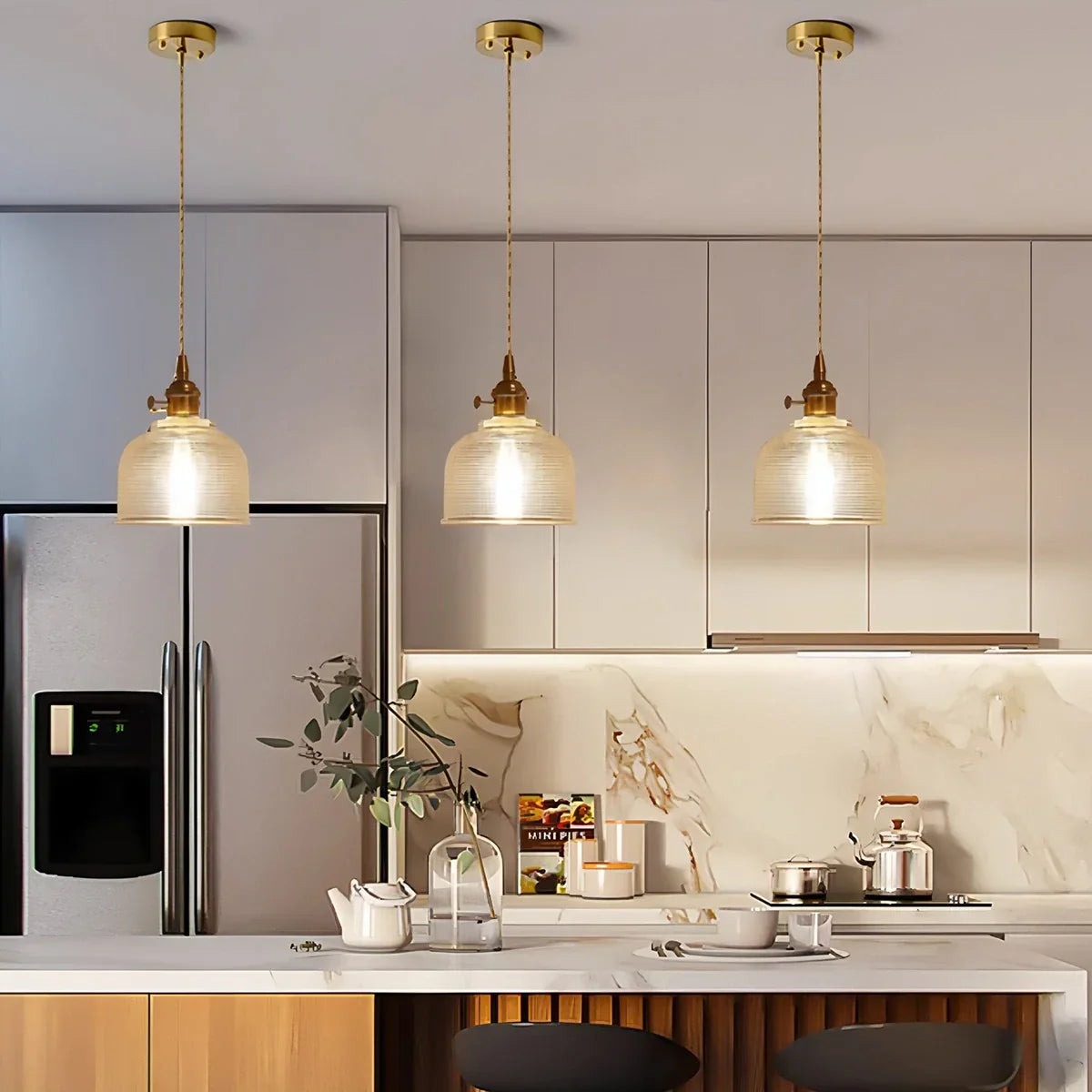 Hanglamp Glas Brons Verstelbare Kabel Woonkamer Eettafel Transparante Glazen Hanglamp Sfeerverlichting Vintage | Sansoti