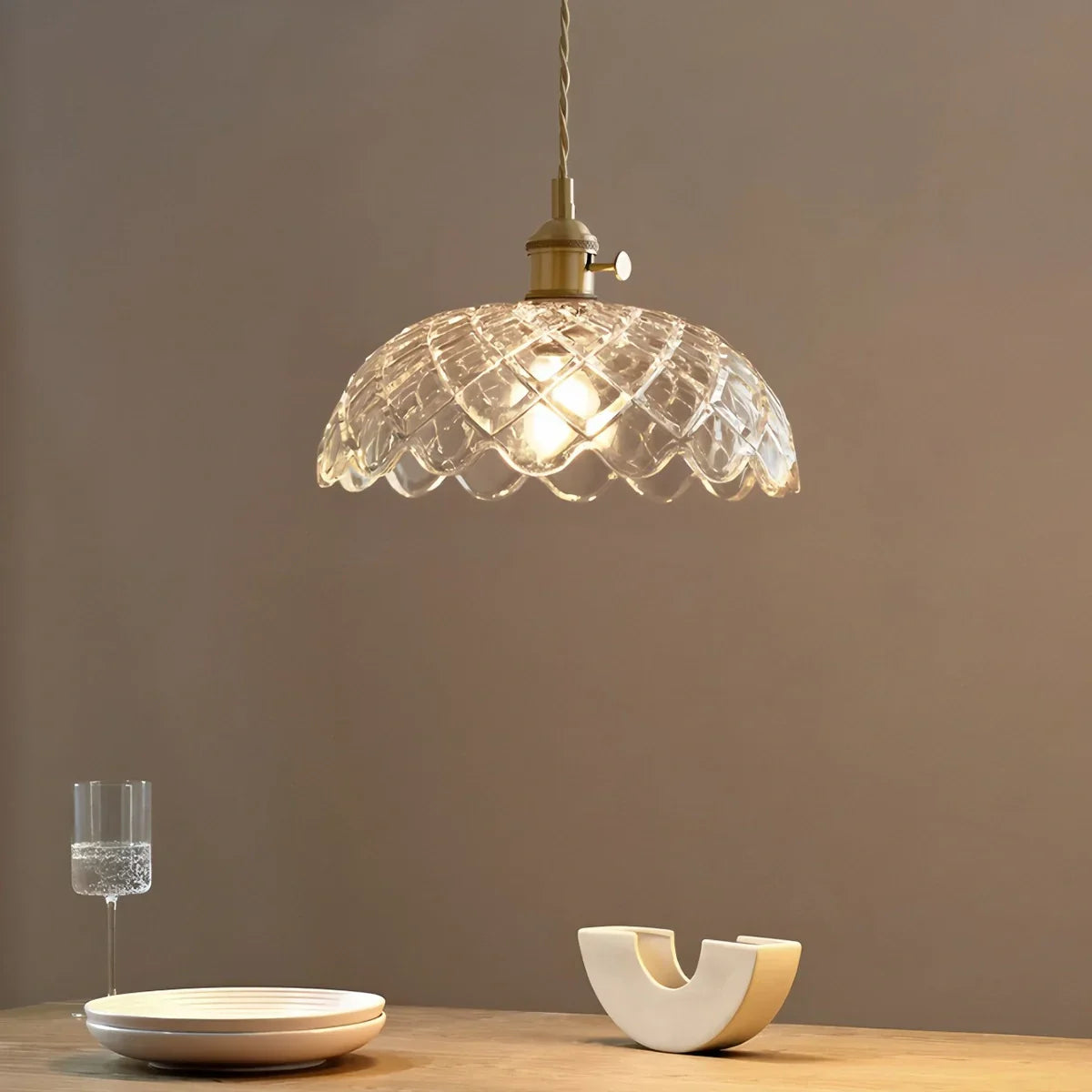 Hanglamp Glas Brons Verstelbare Kabel Woonkamer Eettafel Transparante Glazen Hanglamp Sfeerverlichting Vintage | Sansoti