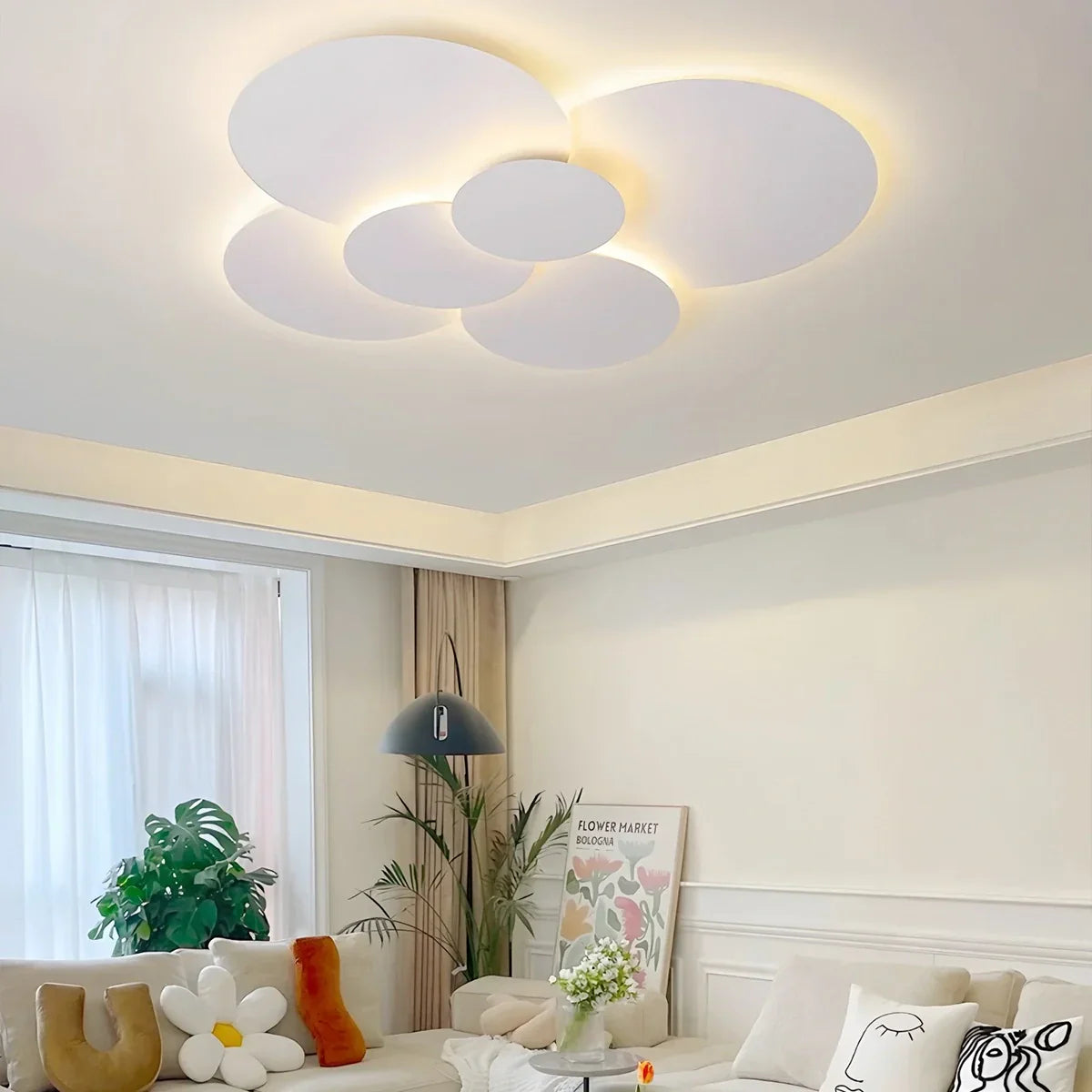 LED Ceiling Lamp Adjustable Discs White Dimmable Living Room Bathroom Modern Designer Lamp Ceiling Lighting with Remote Control | Sansoti