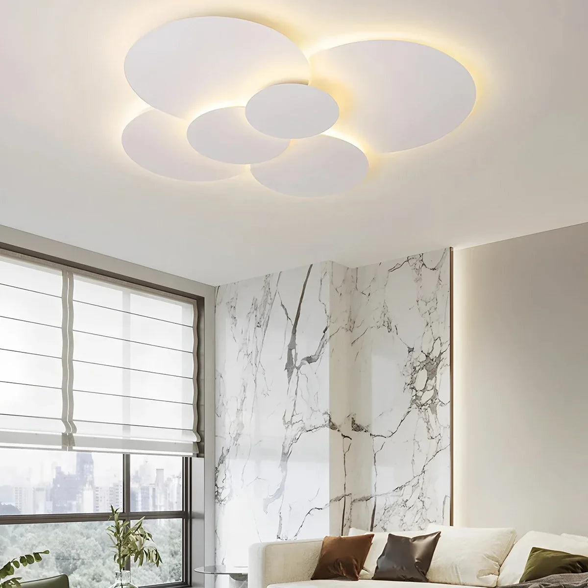 LED Ceiling Lamp Adjustable Discs White Dimmable Living Room Bathroom Modern Designer Lamp Ceiling Lighting with Remote Control | Sansoti
