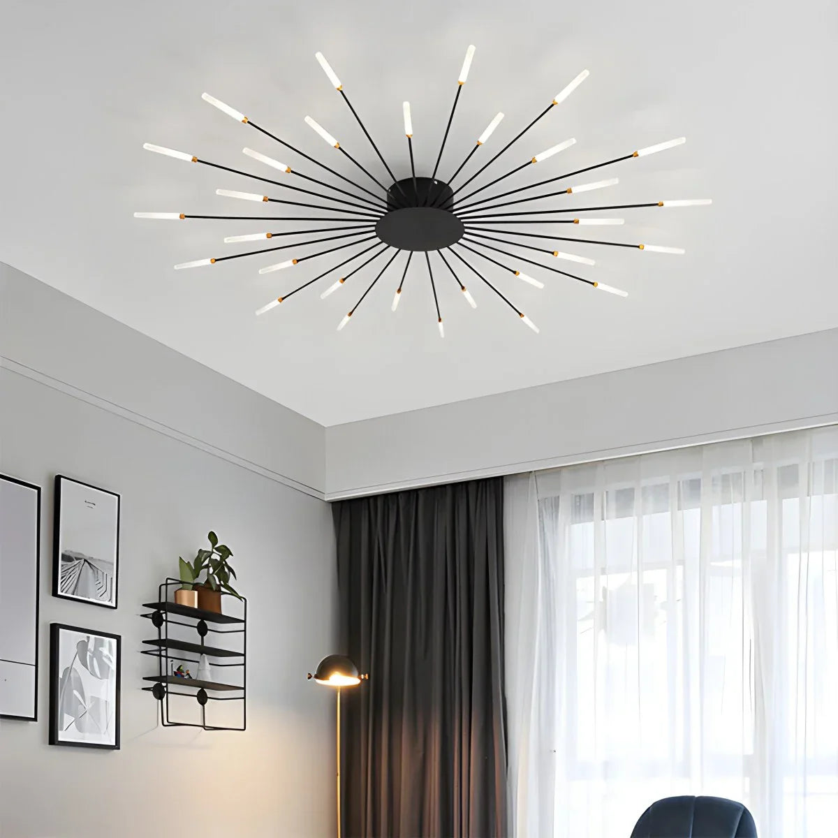 LED Ceiling Lamp Metal 20-42 Light Points Black Gold Living Room Dining Room Star Shape Design Dimmable Modern Lighting Large Spaces | Sansoti