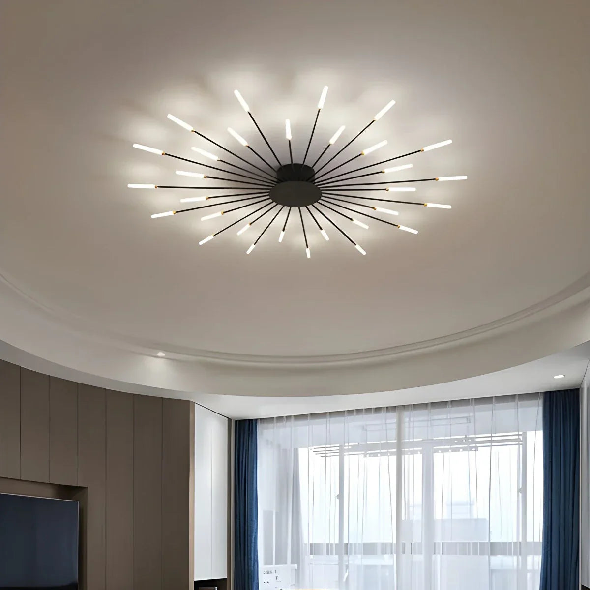 LED Ceiling Lamp Metal 20-42 Light Points Black Gold Living Room Dining Room Star Shape Design Dimmable Modern Lighting Large Spaces | Sansoti