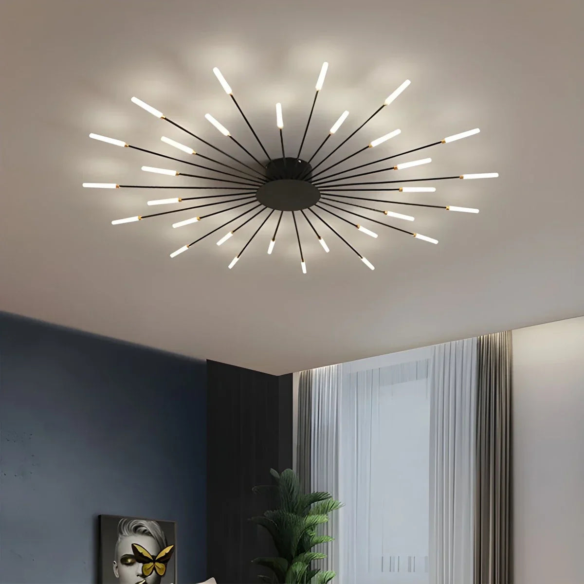 LED Ceiling Lamp Metal 20-42 Light Points Black Gold Living Room Dining Room Star Shape Design Dimmable Modern Lighting Large Spaces | Sansoti