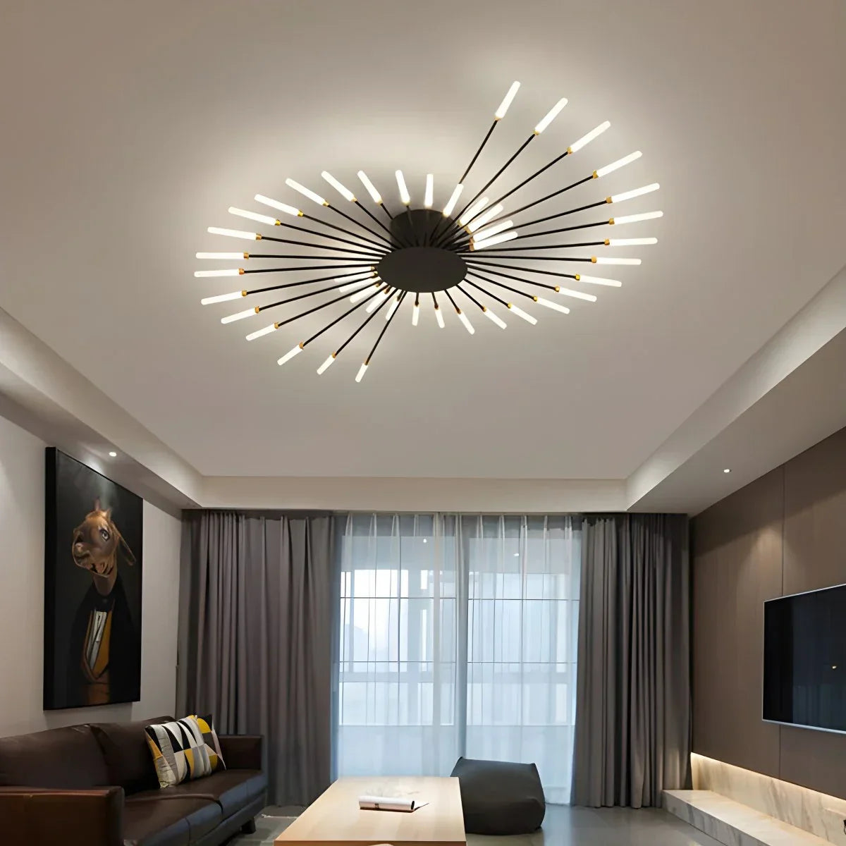 LED Ceiling Lamp Metal 20-42 Light Points Black Gold Living Room Dining Room Star Shape Design Dimmable Modern Lighting Large Spaces | Sansoti