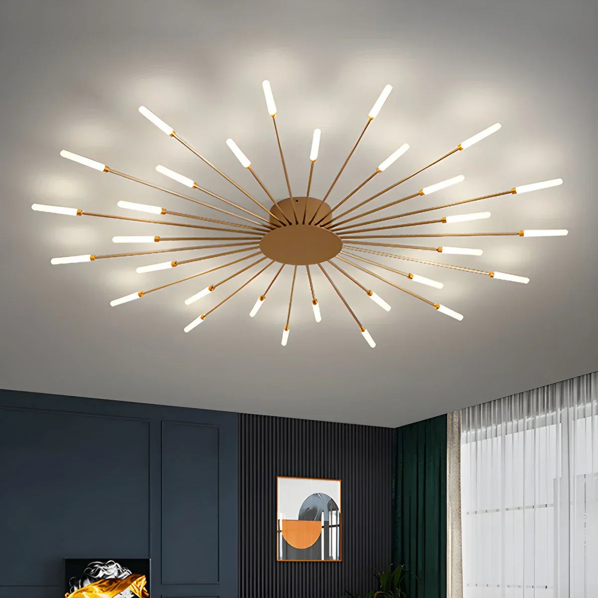 LED Ceiling Lamp Metal 20-42 Light Points Black Gold Living Room Dining Room Star Shape Design Dimmable Modern Lighting Large Spaces | Sansoti