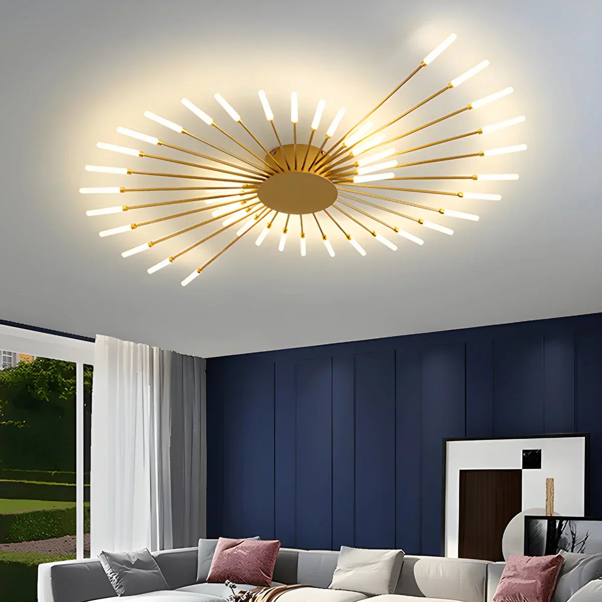 LED Ceiling Lamp Metal 20-42 Light Points Black Gold Living Room Dining Room Star Shape Design Dimmable Modern Lighting Large Spaces | Sansoti