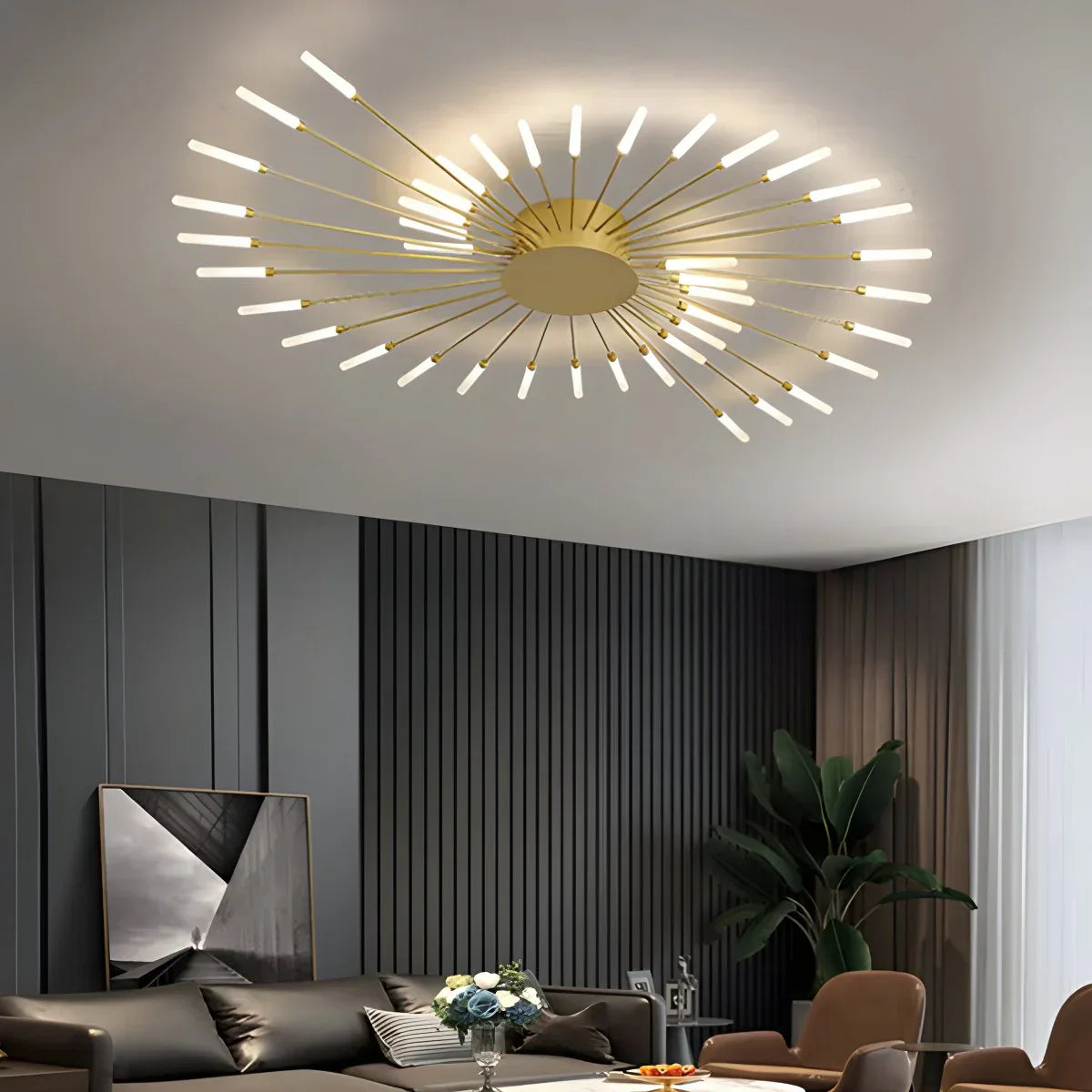LED Ceiling Lamp Metal 20-42 Light Points Black Gold Living Room Dining Room Star Shape Design Dimmable Modern Lighting Large Spaces | Sansoti