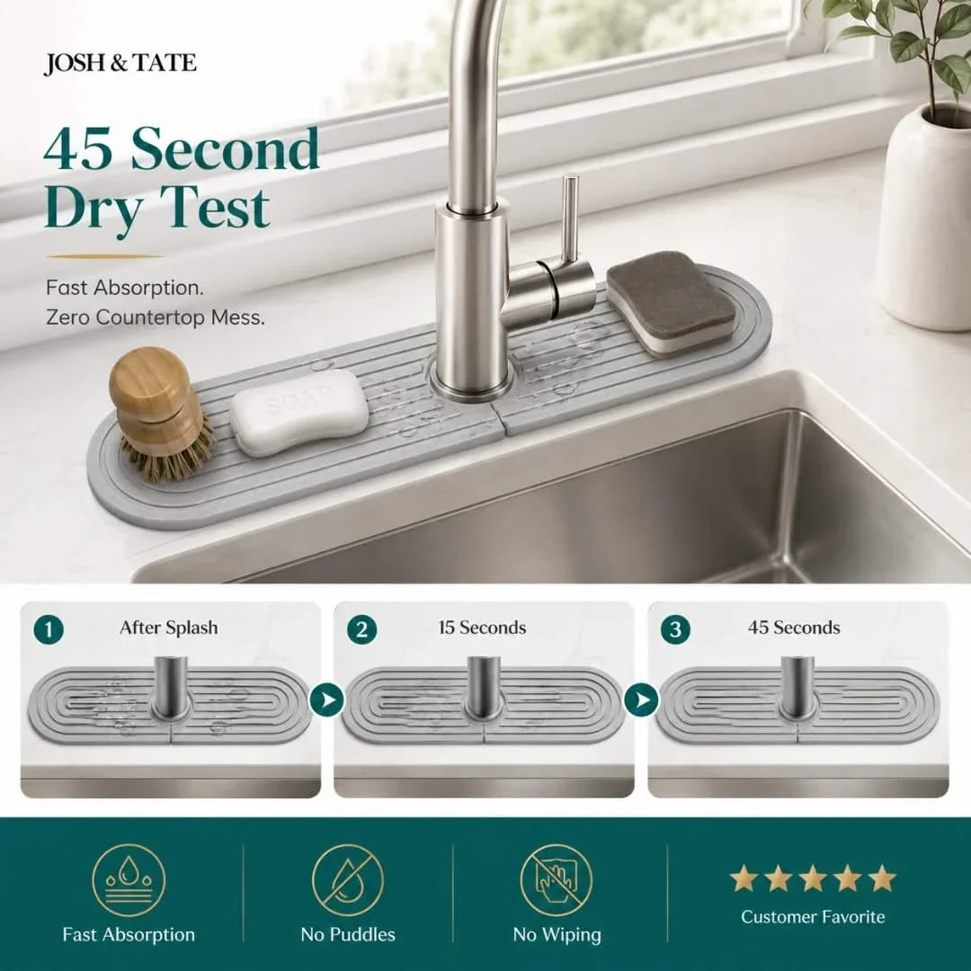 Diatomaceous Earth Splash Mat for Faucets, Absorbent Coaster, Bathroom and Kitchen Drying Mat, Quick-Drying, Non-Slip | Sansoti