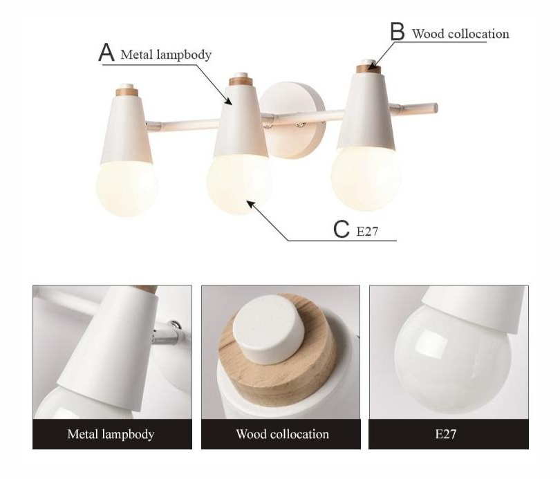 Wandlamp Metaal Hout 2 of 3 Lichts E27 Gekleurd Modern Slaapkamer Woonkamer | Sansoti