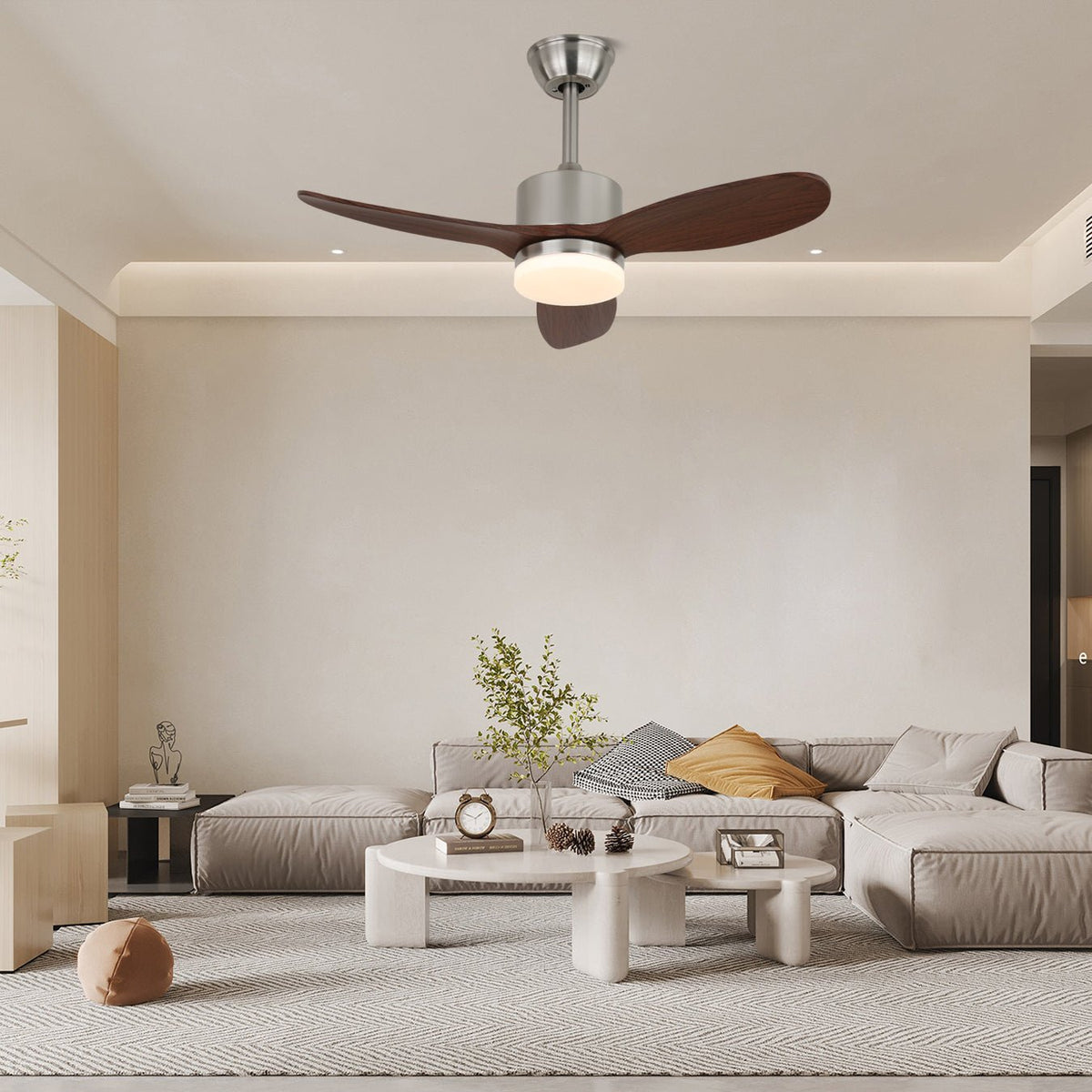 Deckenventilator mit Beleuchtung 106cm oder 132cm Modernes Design 6-Gang Frequenzvariabler Motor für Schlafzimmer Wohnzimmer mit Fernbedienung | Sansoti