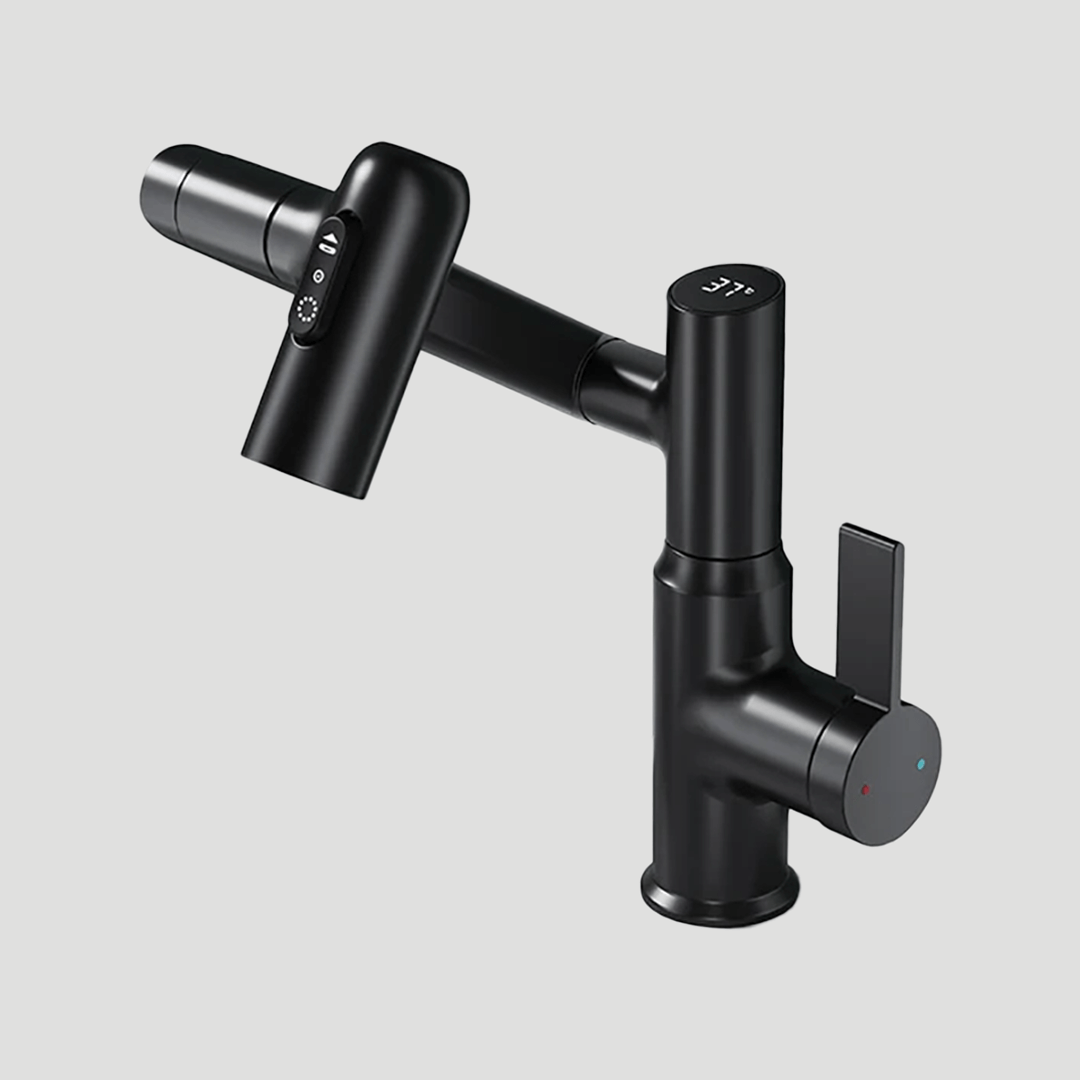 Flexible Kitchen Faucet 360° Rotatable with Temperature Display Adjustable Chrome Stainless Steel Modern Design | Sansoti