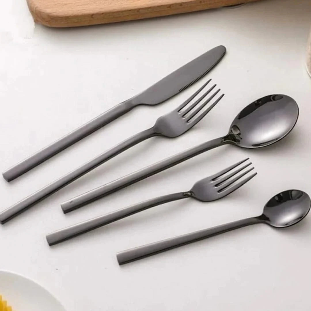 Bestekset 30-delig RVS 18/10 Goud Zwart Zilver Rosé Tafelbestek Modern Design Duurzaam Dagelijks Gebruik | Sansoti
