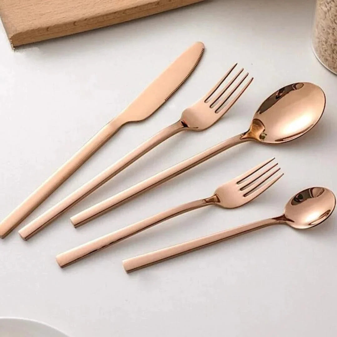 Bestekset 30-delig RVS 18/10 Goud Zwart Zilver Rosé Tafelbestek Modern Design Duurzaam Dagelijks Gebruik | Sansoti