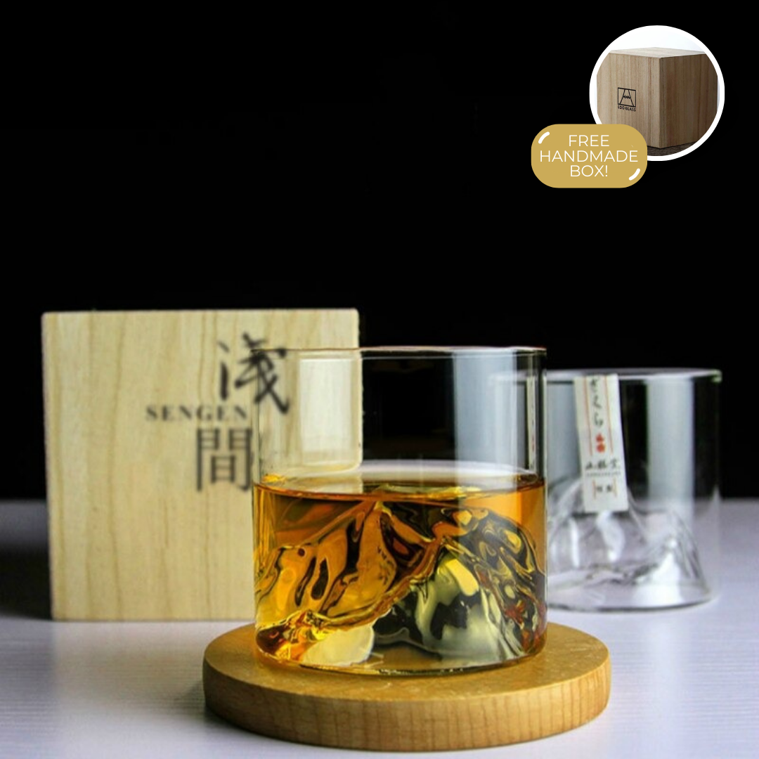 Verre à whisky japonais avec relief 3D de montagne 200ml - Verre en cristal résistant à la chaleur avec boîte cadeau en bois - Design géographique unique pour amateurs de whisky | Sansoti