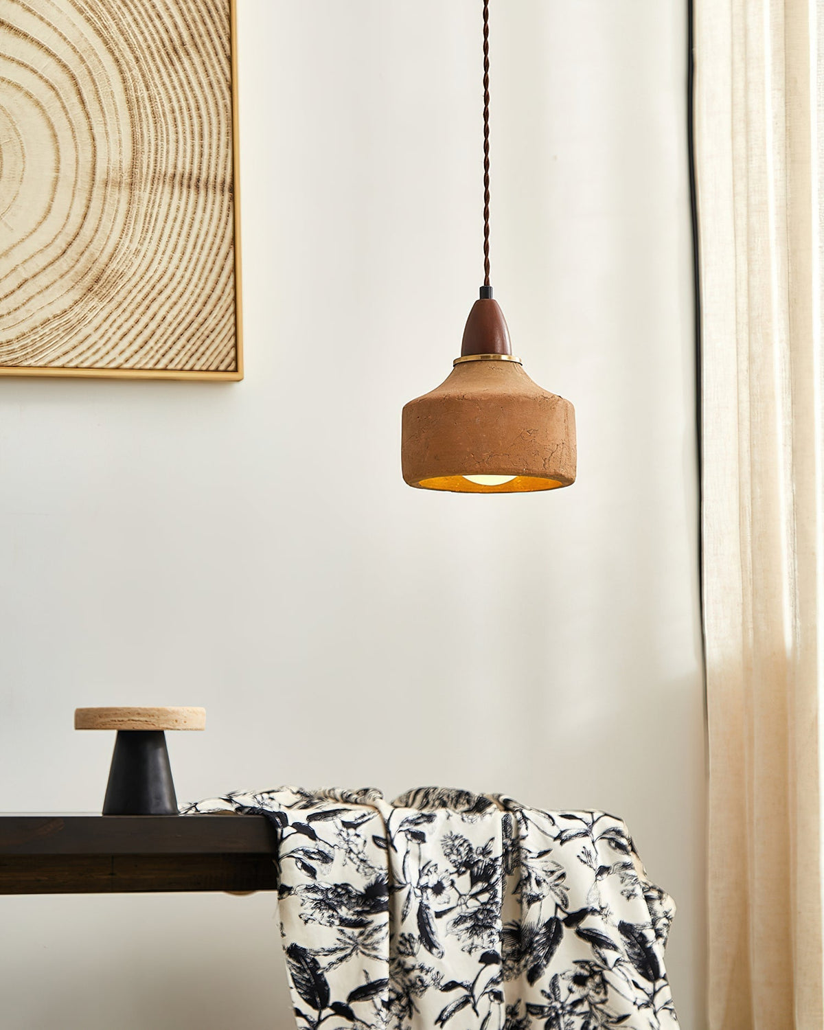 Pendant Light Ceramic Wood Terracotta Walnut Ceiling Light G9 Fitting Scandinavian Design Dining Room | Sansoti