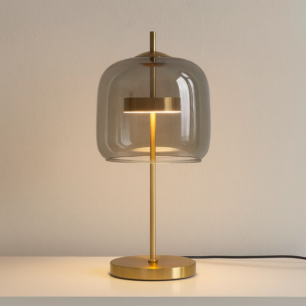 Lampe de table en vitrail avec pied doré – Lampe d’ambiance LED vintage pour chambre et table de chevet, design rétro | Sansoti