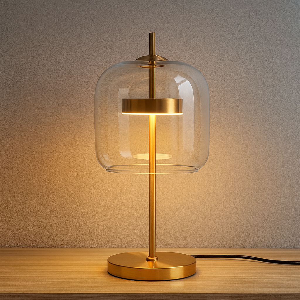 Lampe de table en vitrail avec pied doré – Lampe d’ambiance LED vintage pour chambre et table de chevet, design rétro | Sansoti