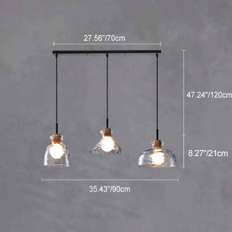 Suspension verre bois transparent E26 salon chambre salle à manger lampe pendante abat-jour en verre cloche cône bol industriel rétro | Sansoti