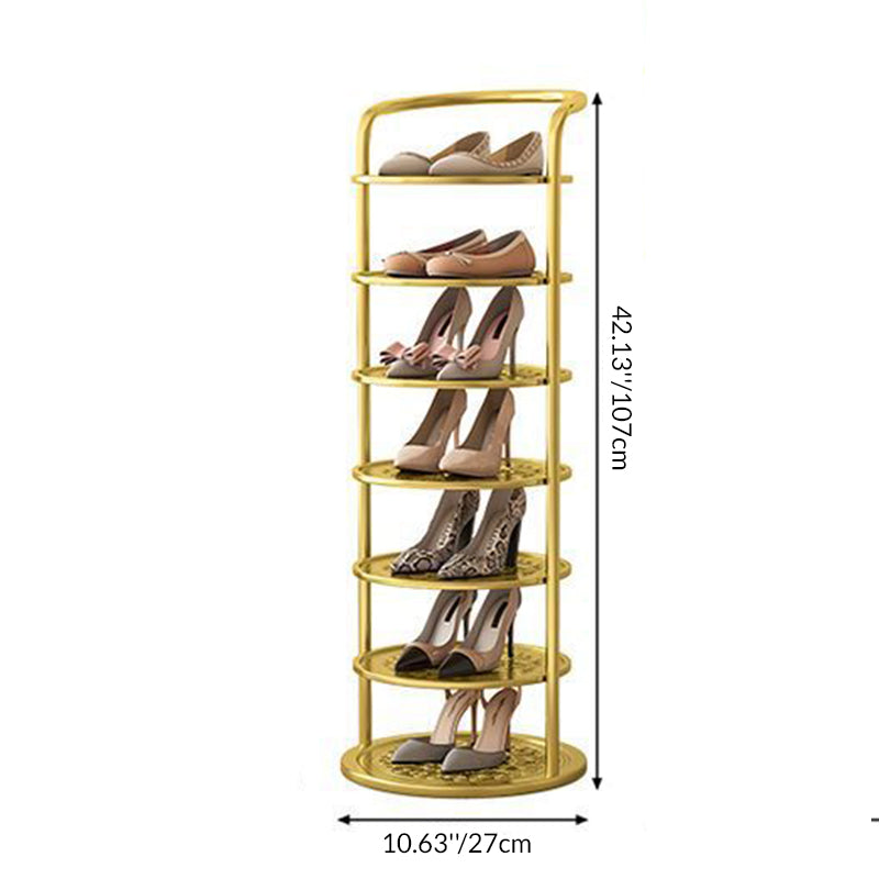 Round Metal Shoe Rack 5–8 Tiers Black White Gold Hallway Wardrobe Bedroom Space-Saving Minimalist | Sansoti