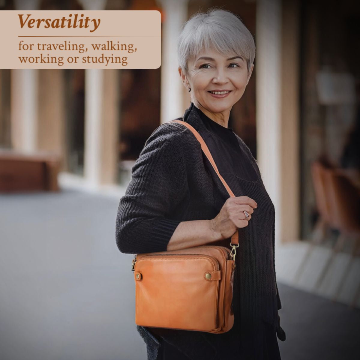 Lederne Umhängetasche mit integriertem Portemonnaie, 9 Kartenfächer, kompakt, für den täglichen Gebrauch, Crossbody-Tasche für Damen | Sansoti
