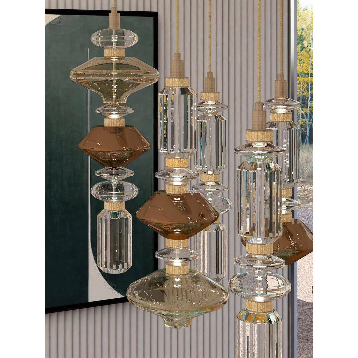Glazen Hanglamp met Koperen Afwerking en Elegante Bolvorm voor Woonkamer en Eetkamer | Sansoti