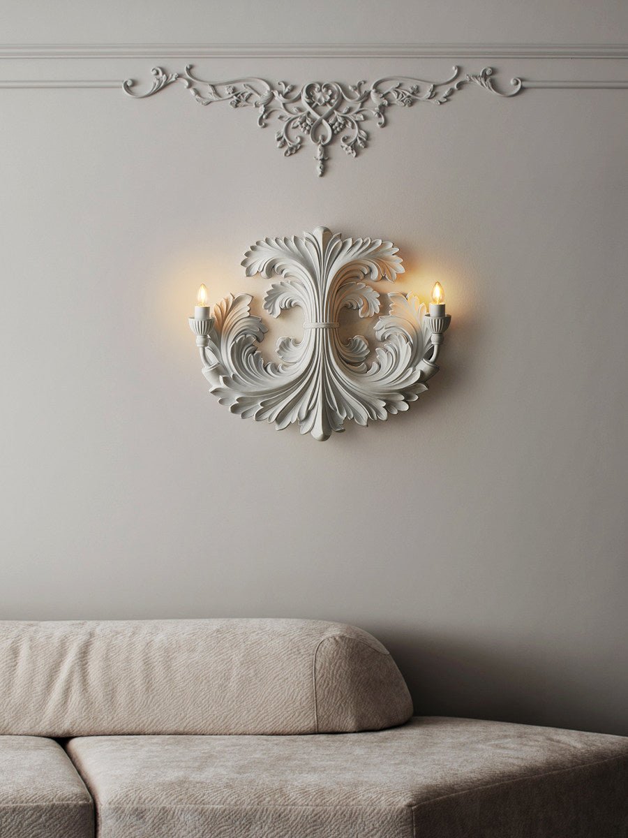Classic Baroque Wall Lamp With Floral Plaster Details And Double Light Source For Atmospheric Indoor Lighting | Sansoti
