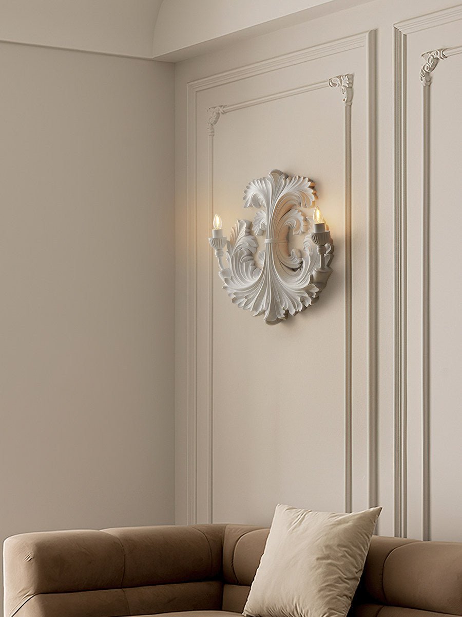 Classic Baroque Wall Lamp With Floral Plaster Details And Double Light Source For Atmospheric Indoor Lighting | Sansoti