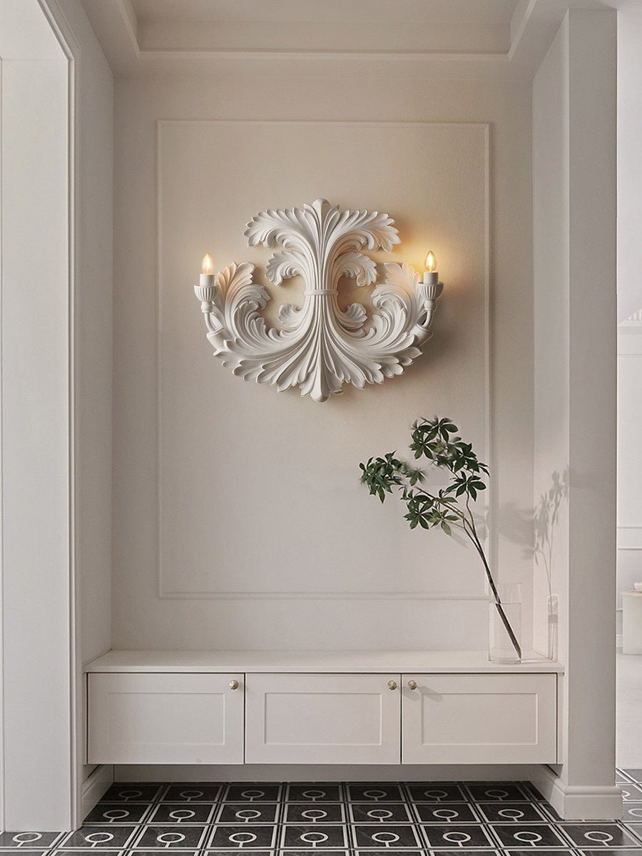 Classic Baroque Wall Lamp With Floral Plaster Details And Double Light Source For Atmospheric Indoor Lighting | Sansoti