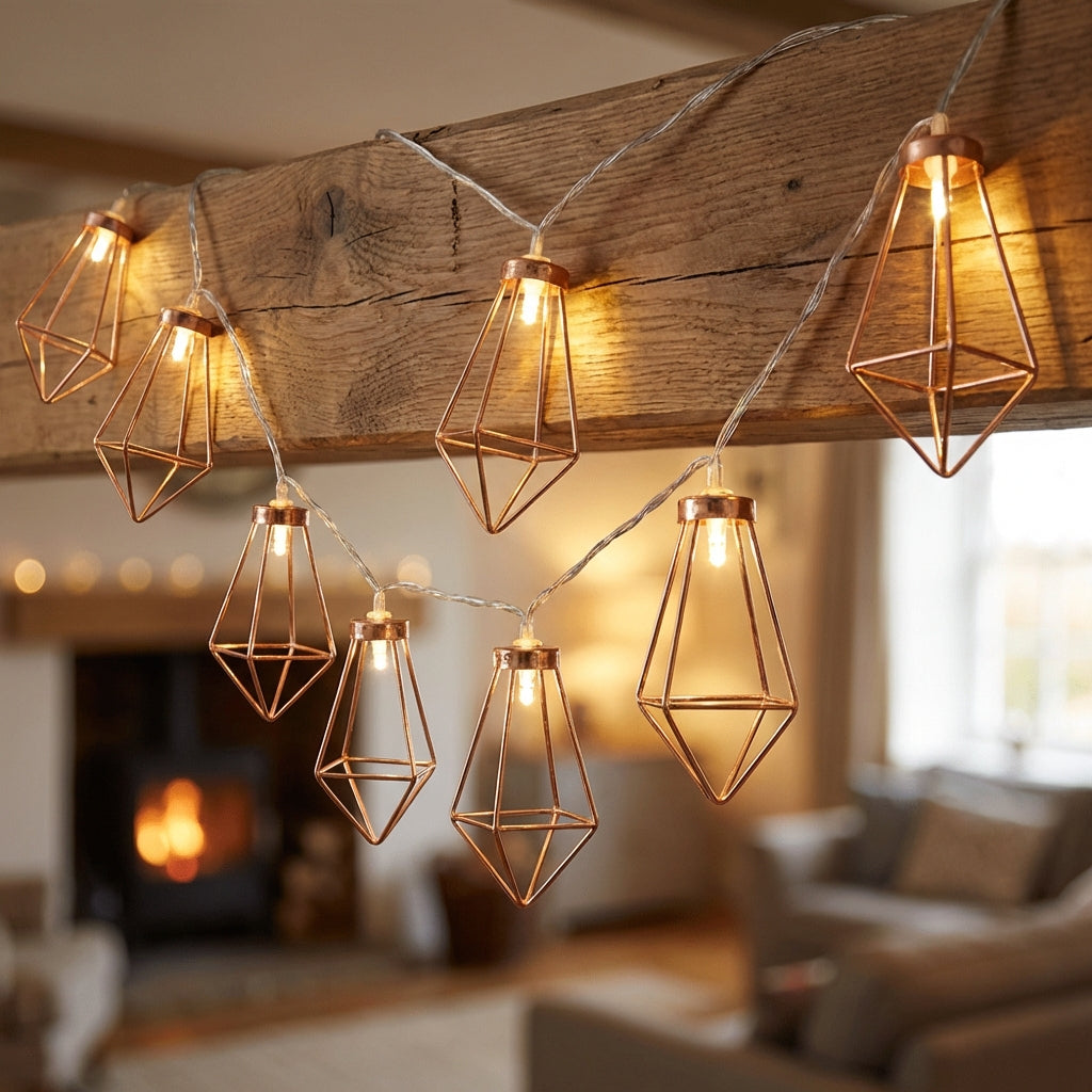 Light String Diamond LED Copper Steel Battery 20 Lights Geometric Ambient Lighting Living Room Bedroom Garden Party Decoration | Sansoti