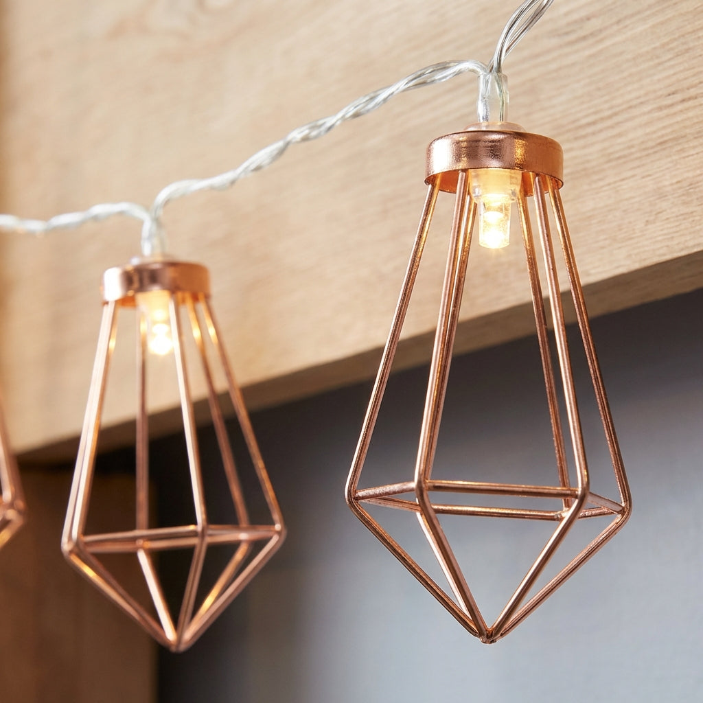 Light String Diamond LED Copper Steel Battery 20 Lights Geometric Ambient Lighting Living Room Bedroom Garden Party Decoration | Sansoti