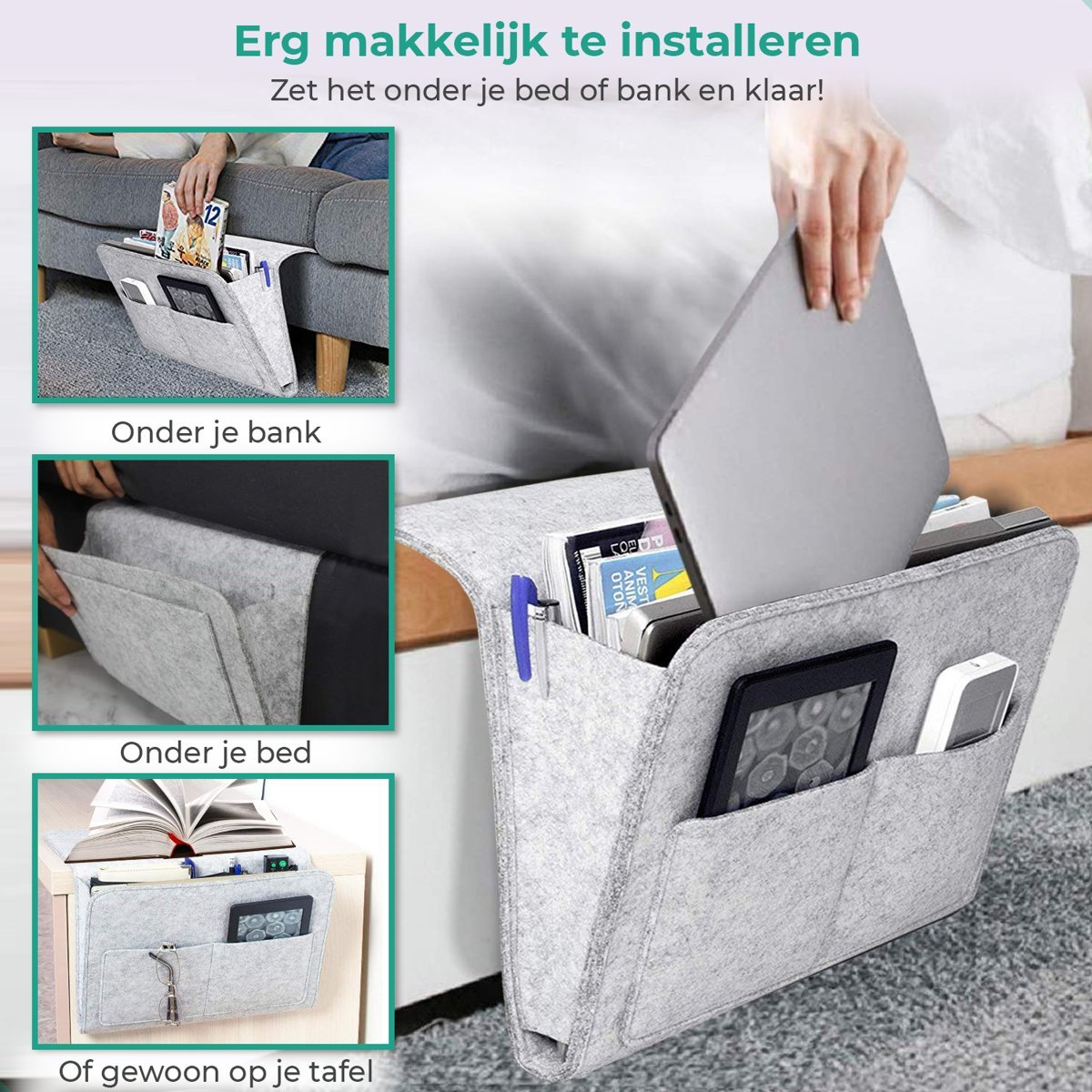 Hanging Felt Bed Organizer for Mattress & Sofa – Bedside Storage Bag with Compartments – Practical Organizer | Sansoti
