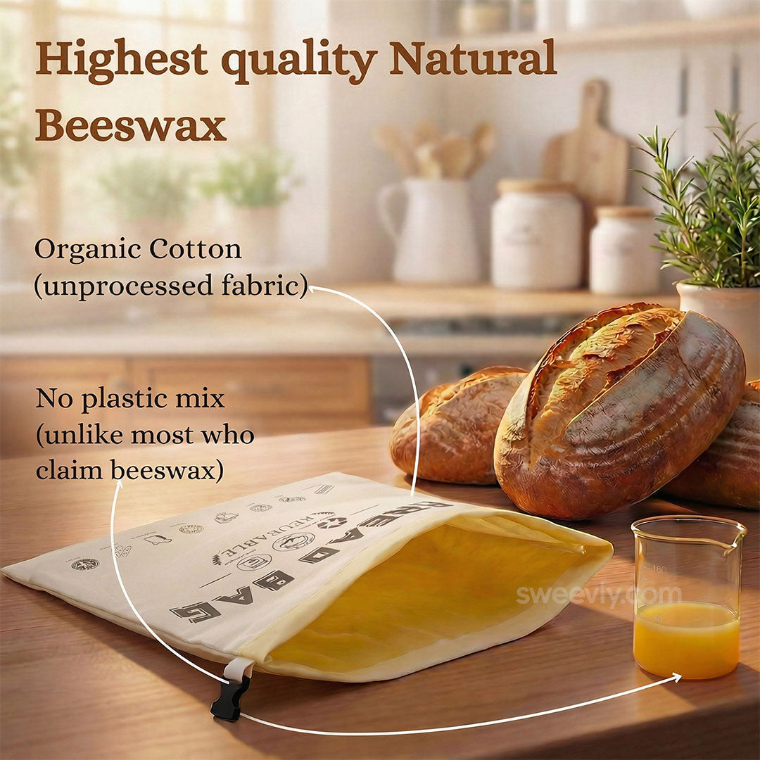Sac à pain réutilisable en cire d'abeille 100% biologique – Sac de conservation durable en coton bio | Sansoti