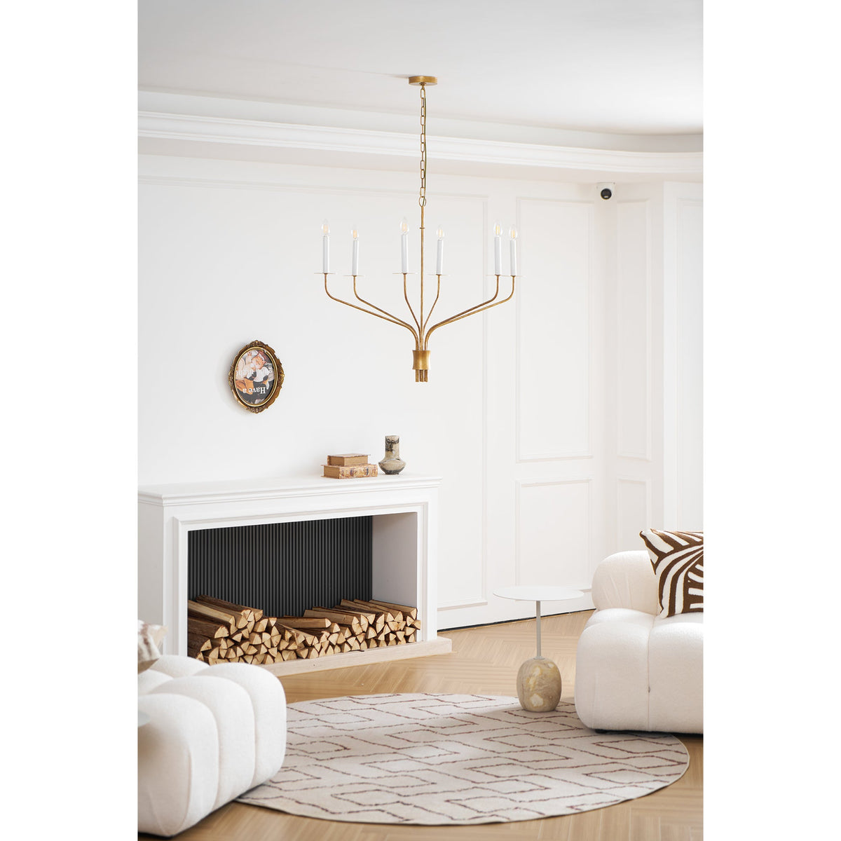 Minimalistische Kroonluchter met Slanke Armen en Kaarsvormige Fittingen – Moderne Design Hanglamp in Messing, Zwart of Nikkel | Sansoti