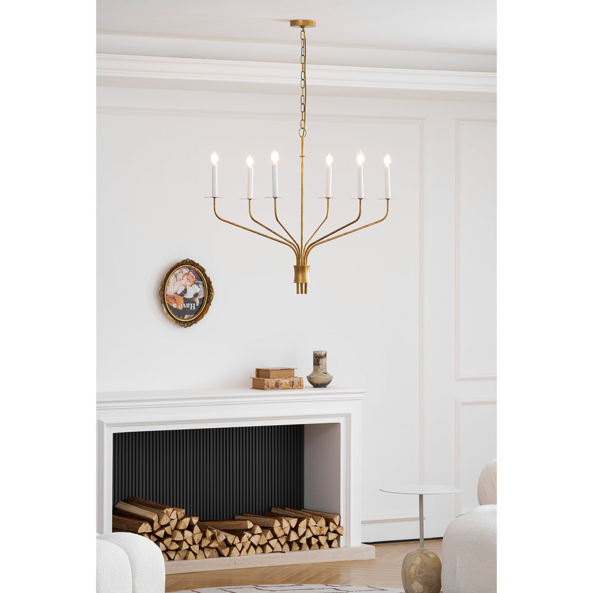 Minimalistische Kroonluchter met Slanke Armen en Kaarsvormige Fittingen – Moderne Design Hanglamp in Messing, Zwart of Nikkel | Sansoti