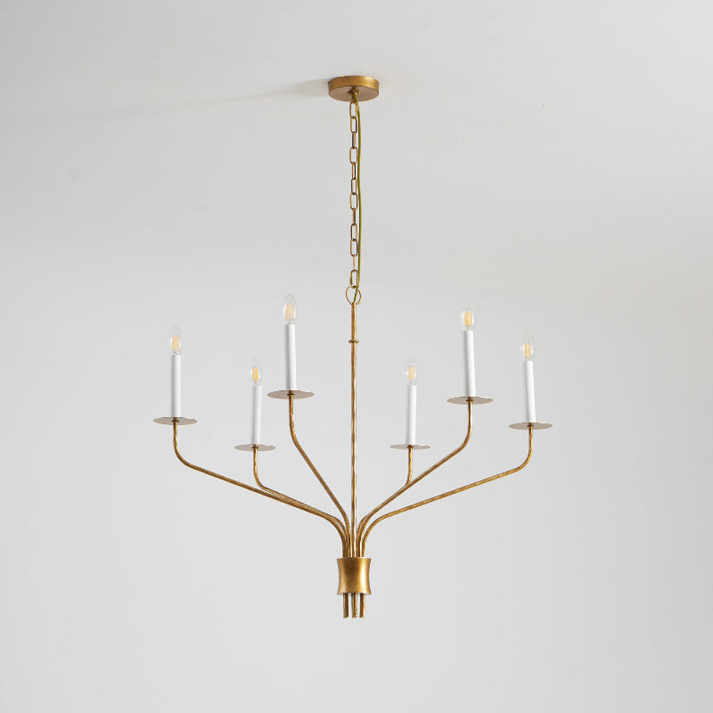 Minimalistische Kroonluchter met Slanke Armen en Kaarsvormige Fittingen – Moderne Design Hanglamp in Messing, Zwart of Nikkel | Sansoti