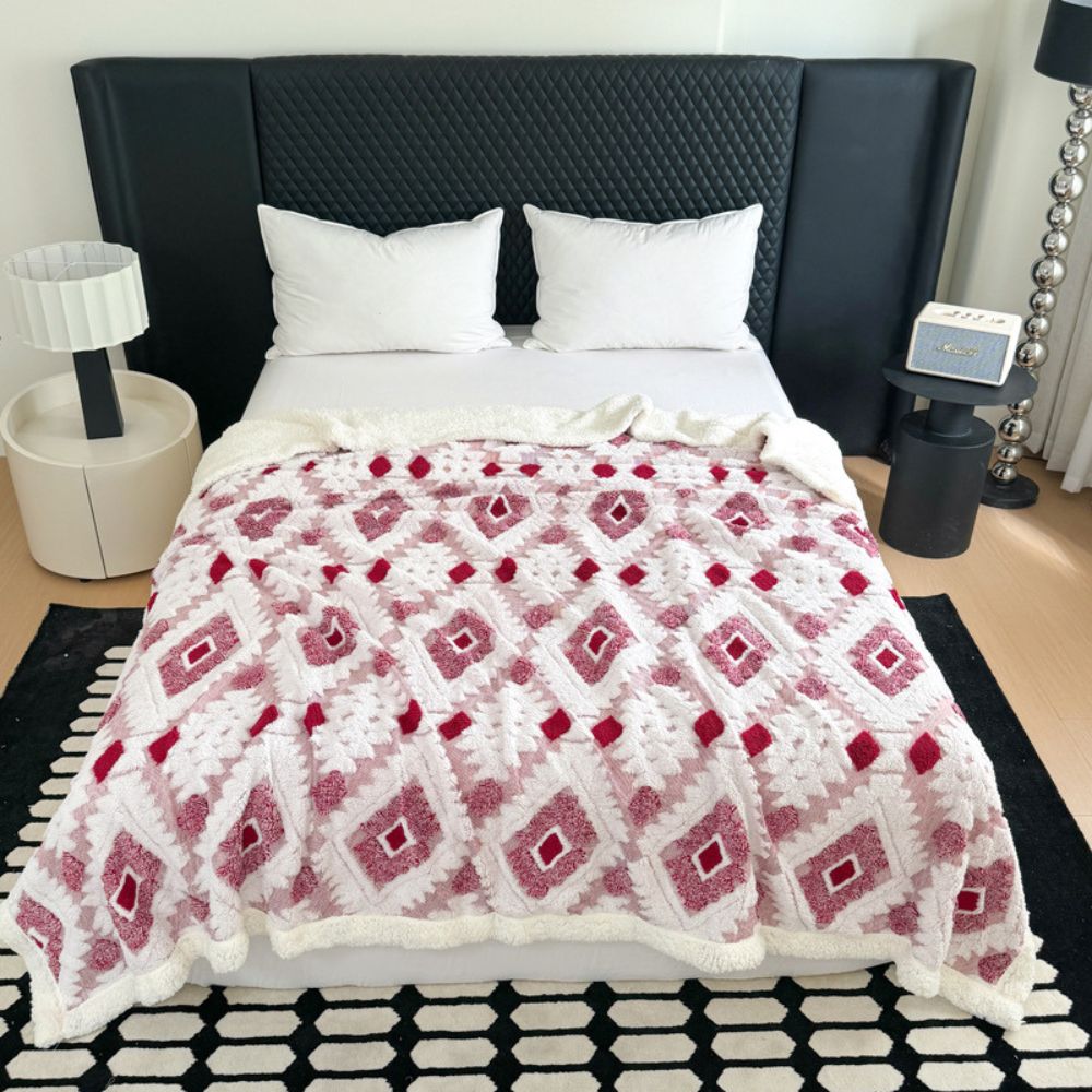 Double Throw with Geometric Pattern Vintage Microfiber Living Room Bedroom Sofa Blanket Soft Warm Comfortable | Sansoti