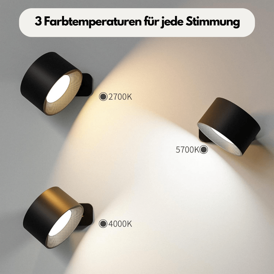 Wireless Wall Lamp Adjustable 360° LED Rechargeable USB Reading Light Bedroom Living Room Hallway Battery-Powered Dimmable | Sansoti