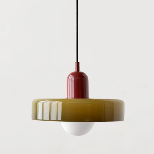 Glas-Hängeleuchte mit doppelfarbigem Schirm – Moderne Bauhaus-Stil Beleuchtung für Wohn- und Esszimmer | Sansoti