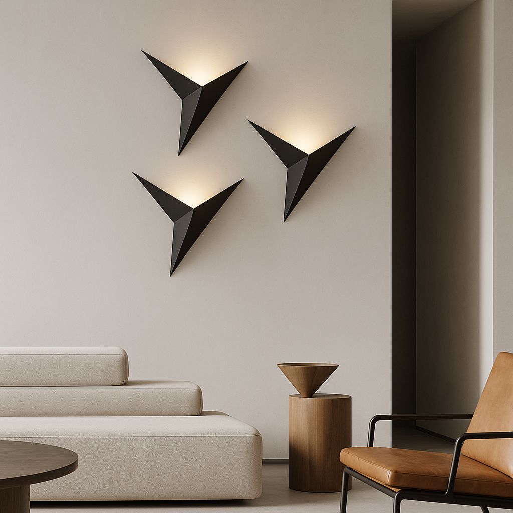 Applique murale oiseau fer noir éclairage mural chambre salon design minimaliste style origami LED | Sansoti